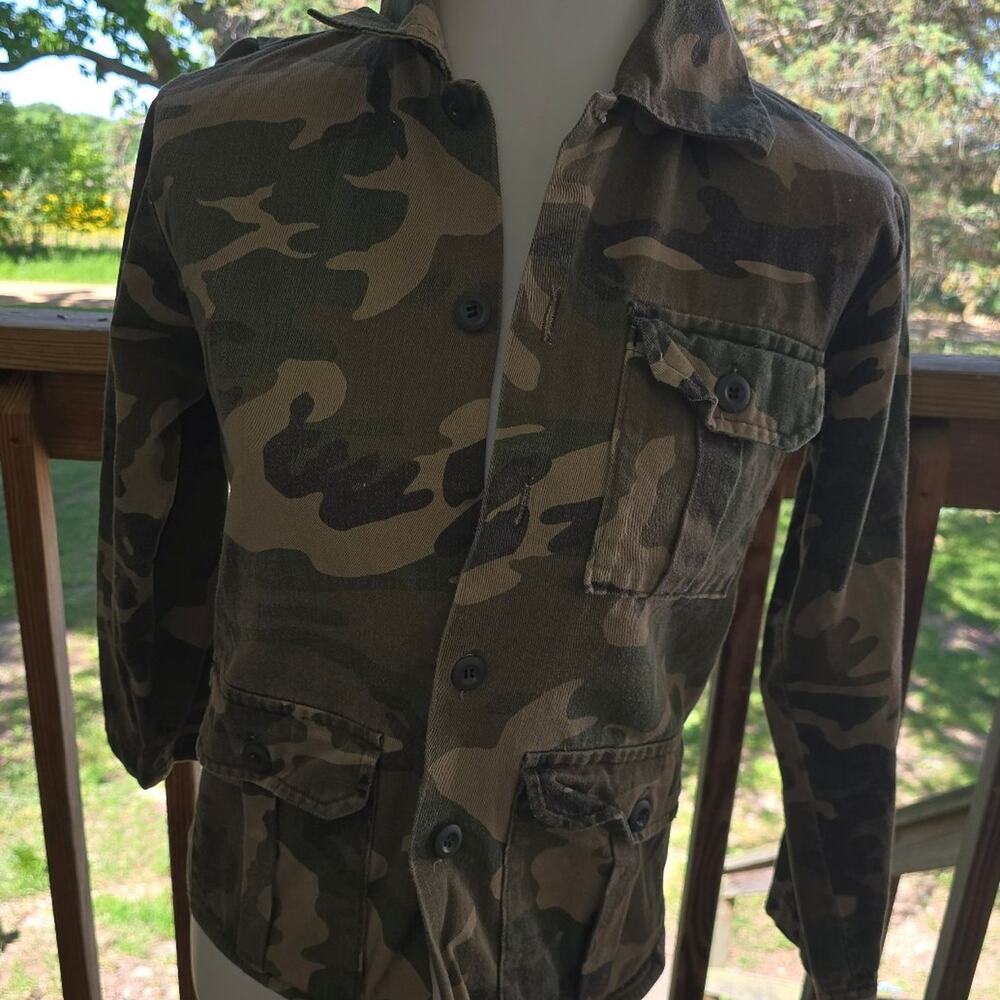 Vintage Duck Bay youth girls XL Jacket Green Camo Military Field Canvas Hunting